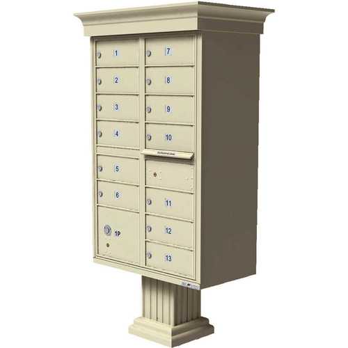 Vital 13-Mailboxes 1-Parcel Locker 1-Outgoing Pedestal Mount Cluster Box Unit Sandstone Powder Coat