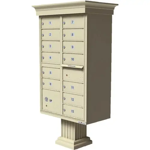 Florence 1570-13VSD Vital 13-Mailboxes 1-Parcel Locker 1-Outgoing Pedestal Mount Cluster Box Unit Sandstone Powder Coat