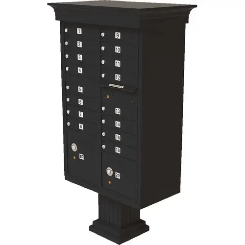 Vital 16-Mailboxes 2-Parcel Lockers 1-Outgoing Pedestal Mount Cluster Box Unit Black Powder Coat