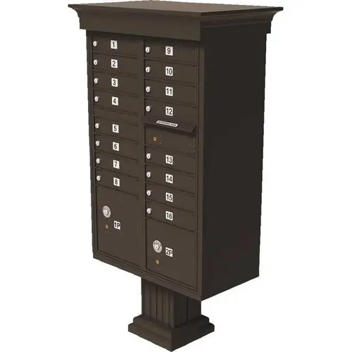 Vital 16-Mailboxes 2-Parcel Lockers 1-Outgoing Pedestal Mount Cluster Box Unit Dark Bronze Powder Coat