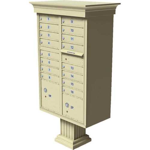 Vital 16-Mailboxes 2-Parcel Lockers 1-Outgoing Pedestal Mount Cluster Box Unit Sandstone Powder Coat