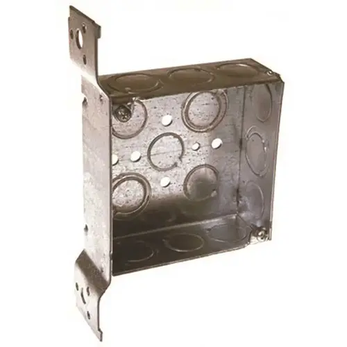 4 in. Square Box Welded 1-1/2 in. Deep with Nine 1/2 in. KO's and Five TKO's, FS, Flush Bracket Gray