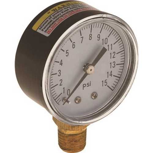 0 to 15 psi Water Pressure Gauge, 2 in. Face