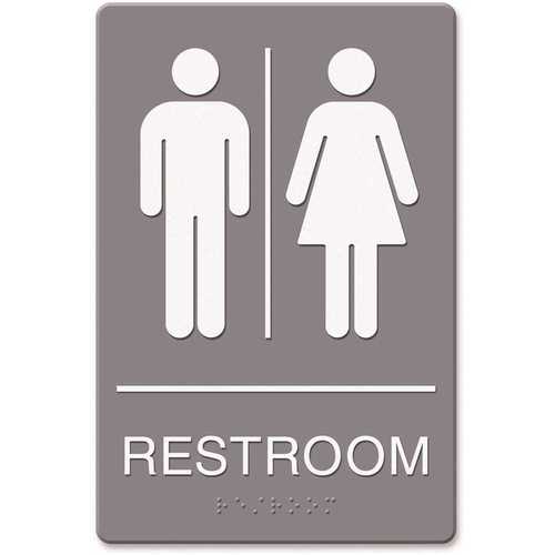 6 in. x 9 in. Molded Plastic Gray Restroom Symbol Tactile Graphic ADA Sign