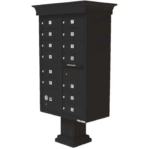 Vital 13-Mailboxes 1-Parcel Locker 1-Outgoing Pedestal Mount Cluster Box Unit Black Powder Coat