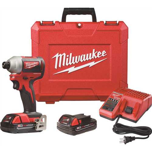 Milwaukee 2850-22CT Impact Driver Kit, Battery Included, 18 V, 2 Ah, 1/4 in Drive, Hex Drive, 4200 ipm