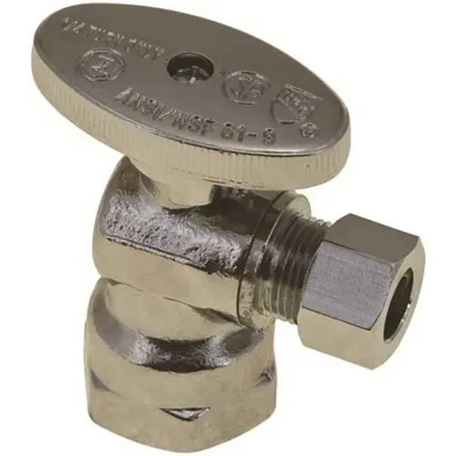 Quarter Turn Angle Stop, 1/2 in. IPS x 1/2 in. Slip Joint, Lead Free Chrome