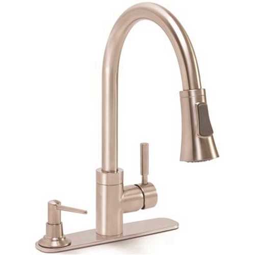 Essen Single-Handle Pull-Down Sprayer Kitchen Faucet with Soap Dispenser in Brushed Nickel