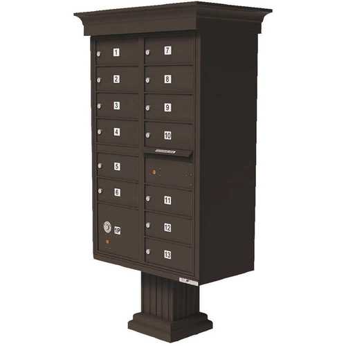 Vital 13-Mailboxes 1-Parcel Locker 1-Outgoing Pedestal Mount Cluster Box Unit Dark Bronze Powder Coat