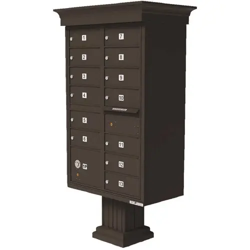 Florence 1570-13VDB Vital 13-Mailboxes 1-Parcel Locker 1-Outgoing Pedestal Mount Cluster Box Unit Dark Bronze Powder Coat