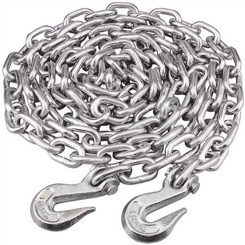 KingChain 427490 3/8-in x 20-ft Zinc-Plated Grade 43 High-Test Tow Chain with 3/8-in Grab Hooks - 5,400 lbs Safe Work Load - Storage Pail