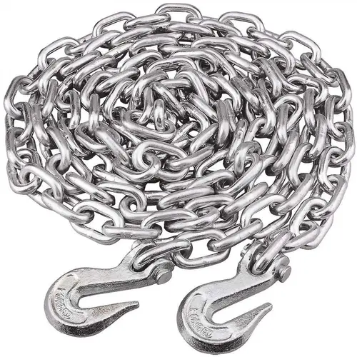 3/8-in x 20-ft Zinc-Plated Grade 43 High-Test Tow Chain with 3/8-in Grab Hooks - 5,400 lbs Safe Work Load - Storage Pail Metallic