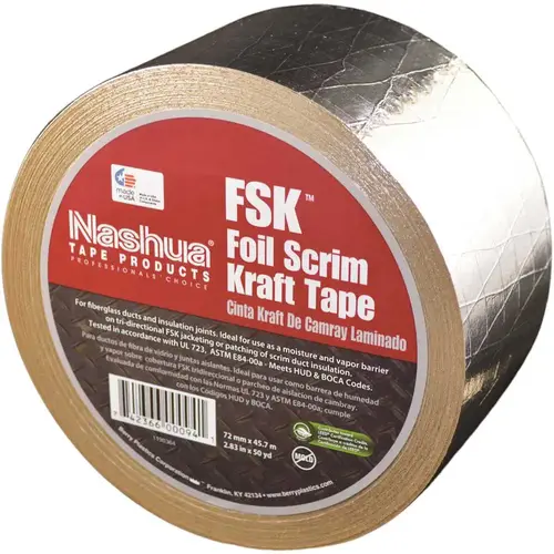 Nashua Tape 1198698 2.83 in. x 50 yds. Foil-Scrim-Kraft Insulation Tape Aluminum