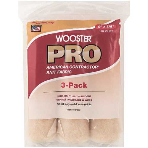 Wooster 0HR2430090 9 in. x 3/8 in. Pro American Contractor High-Density Knit Fabric Roller - pack of 3