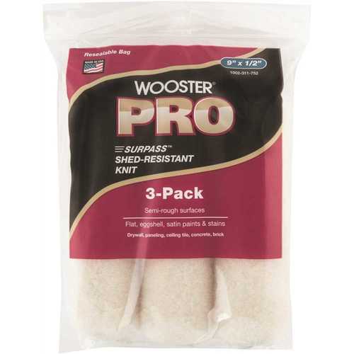 Wooster 0HR2480090 9 in. x 1/2 in. Pro Surpass Shed-Resistant Knit High-Density Fabric Roller Cover - pack of 2