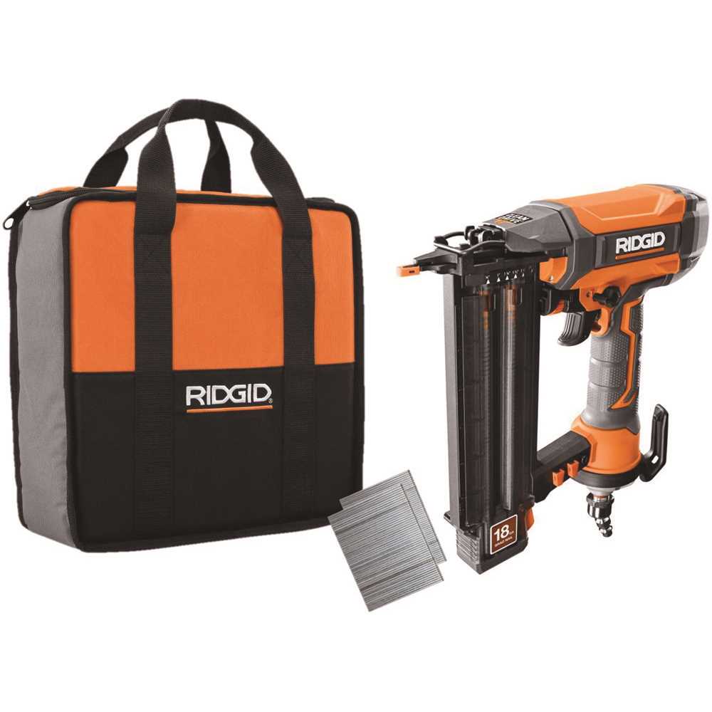 RIDGID R213BNF 18-Gauge 2-1/8 in. Brad Nailer with CLEAN DRIVE Technology, Tool Bag, and Sample Nails