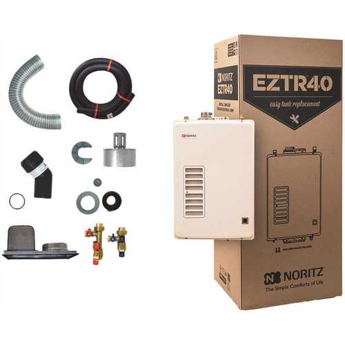 Noritz EZTR40-NG 40 Gal. Tank Replacement Natural Gas High Efficiency Indoor Tankless Water Heater w/ 12-Year Warranty and Wi-Fi Capable Beige/Bisque