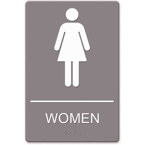 6 in. x 9 in. Gray Molded Plastic Women Restroom Symbol with Tactile Graphic ADA Sign
