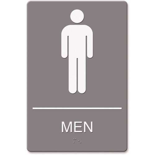 6 in. x 9 in. Gray Molded Plastic Men Restroom Symbol ADA Sign with Tactile Graphic
