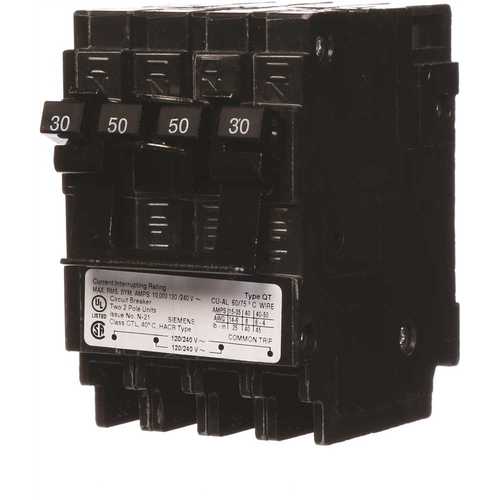 Siemens Q23050CT2 Quadplex One Outer 50 Amp Double-Pole and One Inner 30 Amp Double-Pole-Circuit Breaker Black