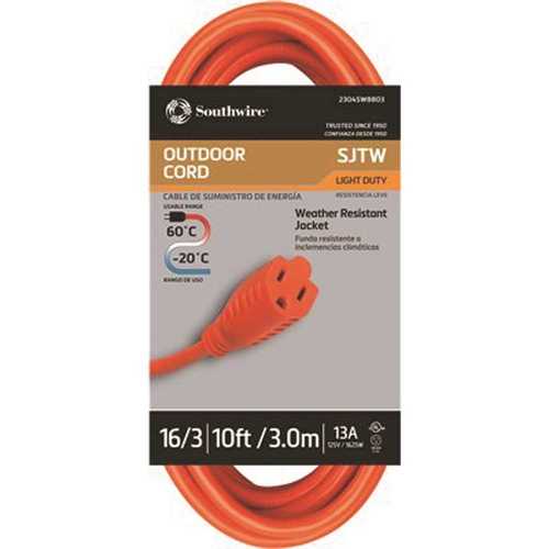 10 ft. 16/3 Vinyl Outdoor SJTW Extension Cord, Orange