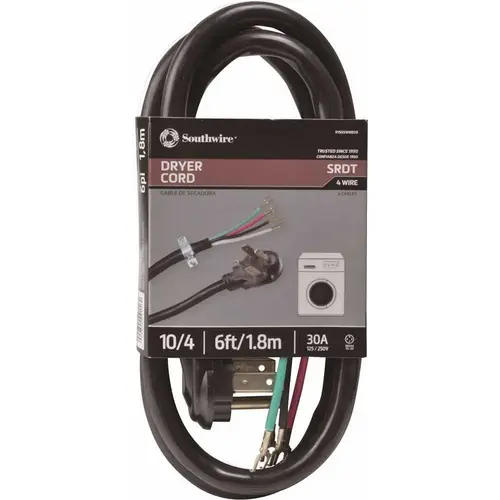 6 ft. 10/4 Round Dryer Cord Black