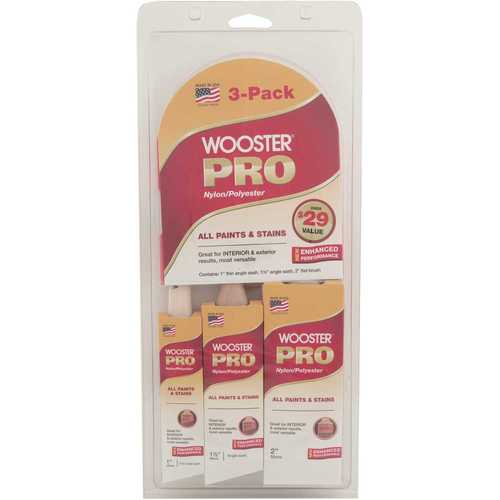Wooster 0H21460000 1 in. Pro Thin Angle Sash, 1-1/2 in. Angle Sash, 2 in. Nylon/Polyester Flat Paint Brush Set