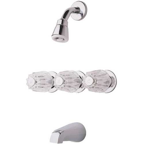 Pfister LG01-1120 3-Handle 1-Spray Tub and Shower Faucet with Metal Verve Knob Handles in Polished Chrome (Valve Included)