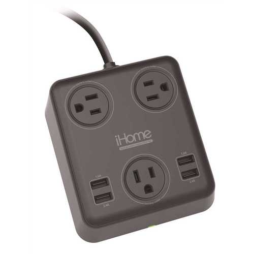 iHome Hi20B-XCP8 3-Outlet Triple Charging Power Plug with 4-USB Charging Ports - pack of 8