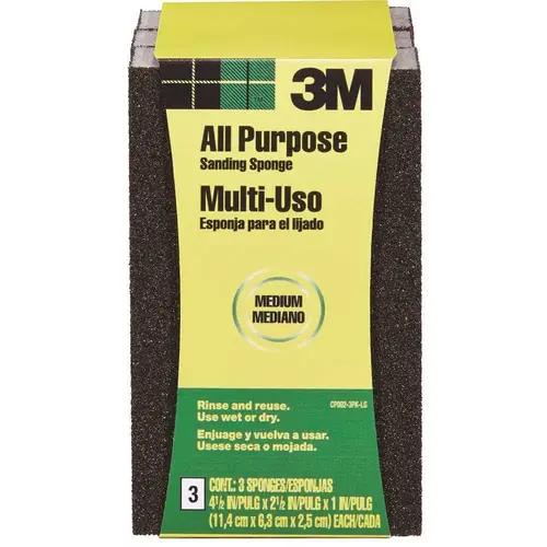 3M CP002-3PK-LG 2.5 in. x 1 in. x 4.5 in. 80-Grit Sanding Sponge (3 Sponge-Pack)