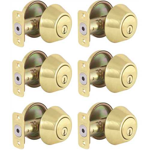 Defiant DL71D6-K-KD Single Cylinder Polished Brass Deadbolt Contractor Pack