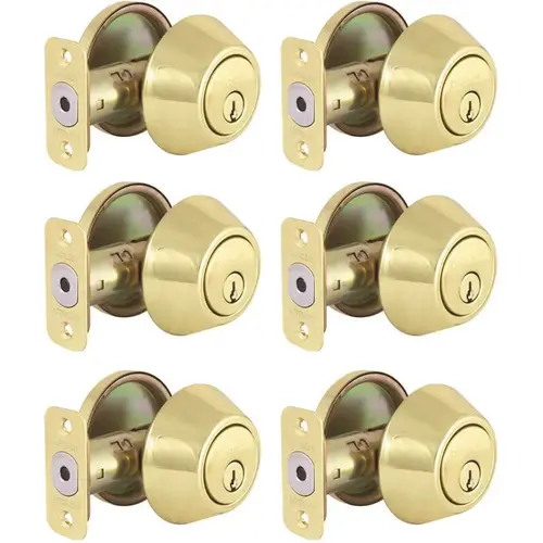 Single Cylinder Polished Brass Deadbolt Contractor Pack