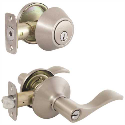 Naples Satin Nickel Entry Lever and Single Cylinder Deadbolt Combo Pack