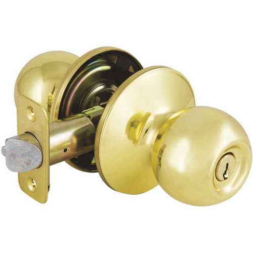 Saturn Polished Brass Keyed Entry Door Knob with SC1 Keyway
