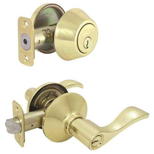 Naples Polished Brass Entry Lever and Single Cylinder Deadbolt Combo Pack