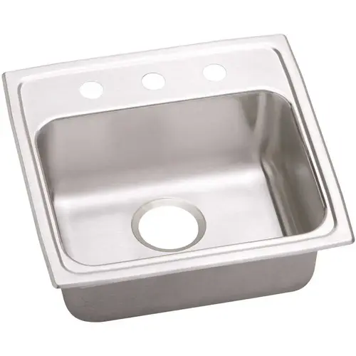 Elkay LRAD1919553 Lustertone Drop-In Stainless Steel 20 in. 3-Hole Single Bowl ADA Compliant Kitchen Sink with 5.5 in. Bowl