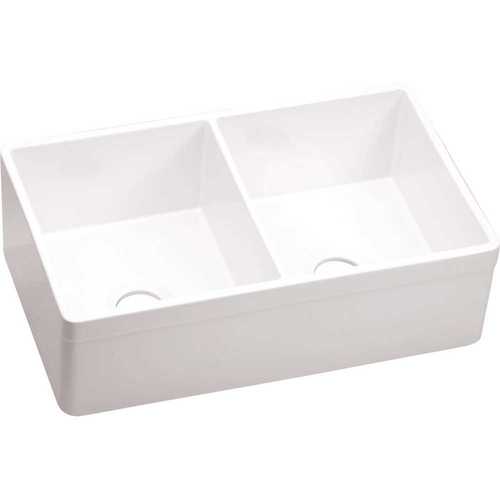 Elkay SWUF32189WH Explore Farmhouse Apron Front Fireclay 33 in. Double Bowl Kitchen Sink in White