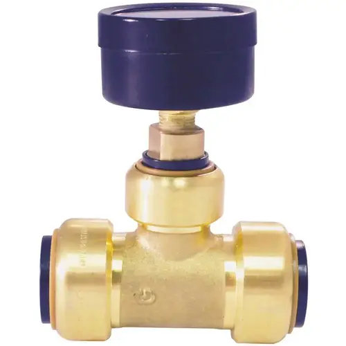 3/4 in. x 3/4 in. x 1/2 in. Brass Push-To-Connect Tee with Pressure Gauge (0 to 200 psi)