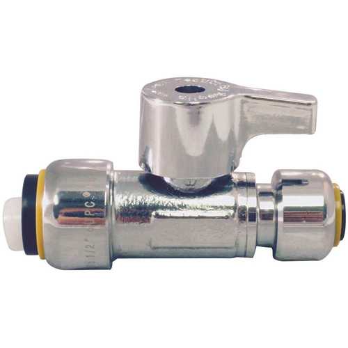 1/2 in. Chrome-Plated Brass Push-To-Connect x 1/4 in. Push-To-Connect Quarter-Turn Straight Stop Valve