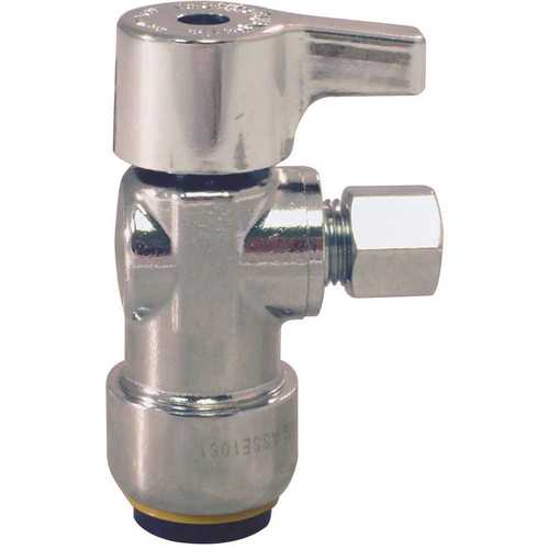 1/2 in. Chrome-Plated Brass Push-To-Connect x 1/4 in. O.D. Compression Quarter-Turn Angle Stop Valve