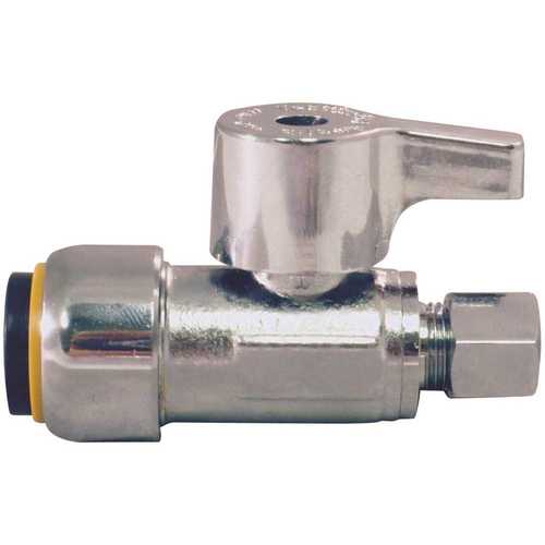 1/2 in. Chrome-Plated Brass Push-To-Connect x 1/4 in. O.D. Compression Quarter-Turn Straight Stop Valve