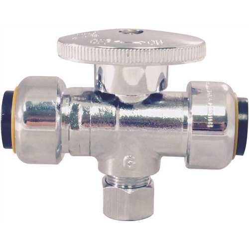1/2 in. Chrome-Plated Brass Push-To-Connect x 1/2 in. Push-To-Connect x 3/8 in. O.D. Compression Stop Tee Valve