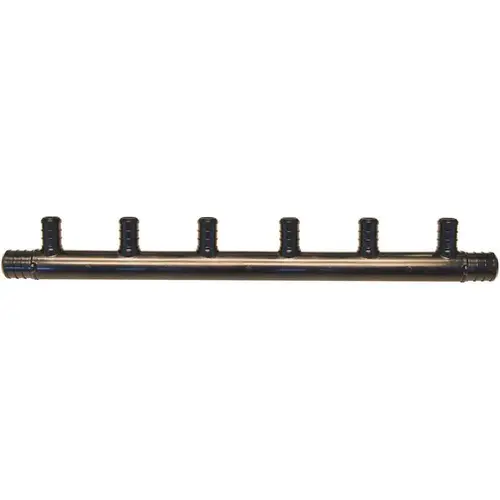 3/4 in. Barb Inlets x 1/2 in. Barb 6-Port PEX Open Plastic Manifold Black