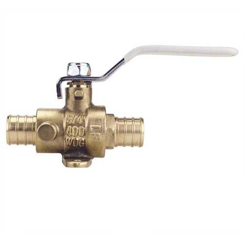 Apollo APXV34WD 3/4 in. Brass PEX Barb Ball Valve with Drain and Mounting Pad