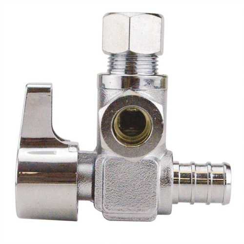 Apollo APXVA123838C 1/2 in. Chrome-Plated Brass PEX Barb x 3/8 in. Compression Dual Outlet Quarter-Turn Angle Stop Valve