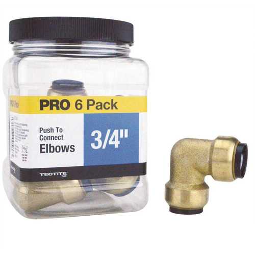 3/4 in. Brass Push-To-Connect 90-Degree Elbow Jar - pack of 6