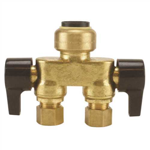 1/2 in. Brass Push-To-Connect x 3/8 in. O.D. Compression Dual Inline Outlet Dual Shut-Off Quarter-Turn Stop Valve