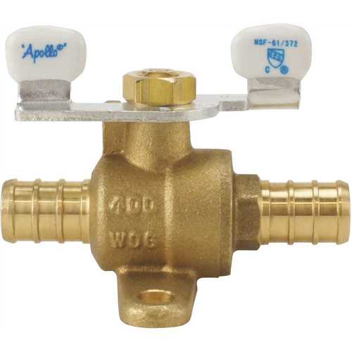 Apollo APXV12T 1/2 in. Brass PEX Barb Ball Valve with Tee Handle and Mounting Pad