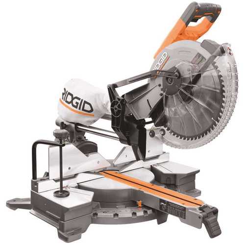 RIDGID R4222 RIDGID 15 Amp Corded 12 in. Dual Bevel Sliding Miter Saw with 70 Miter Capacity and LED Cut Line Indicator