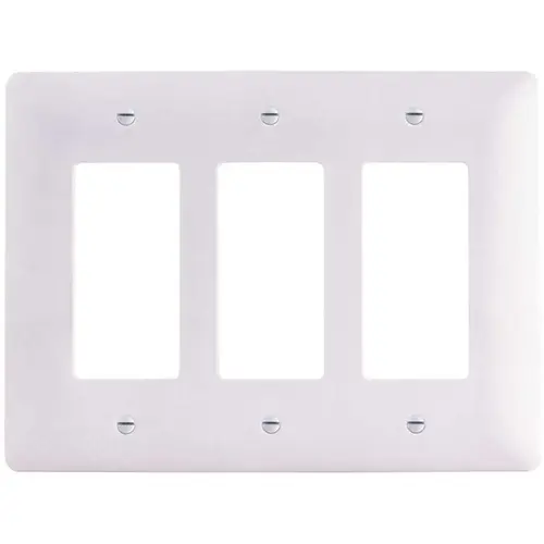 3-Gang Decorator Rocker Plastic Wall Plate, White Textured